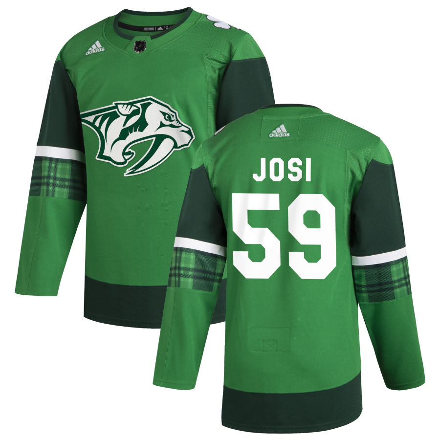 Nashville Predators 59 Roman Josi Men Adidas 2020 St. Patrick Day Stitched NHL Jersey Green